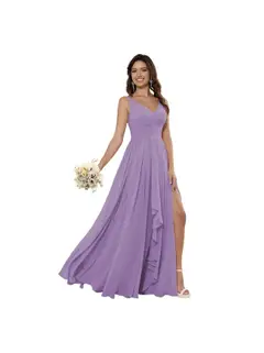 A-Line/Princess Chiffon V Neck Sleeveless Floor-Length Bridesmaid Dresses — view 7