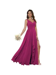 A-Line/Princess Chiffon V Neck Sleeveless Floor-Length Bridesmaid Dresses — view 10