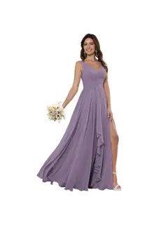 A-Line/Princess Chiffon V Neck Sleeveless Floor-Length Bridesmaid Dresses — view 14