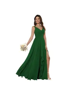 A-Line/Princess Chiffon V Neck Sleeveless Floor-Length Bridesmaid Dresses — view 15