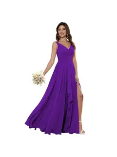 A-Line/Princess Chiffon V Neck Sleeveless Floor-Length Bridesmaid Dresses — view 16