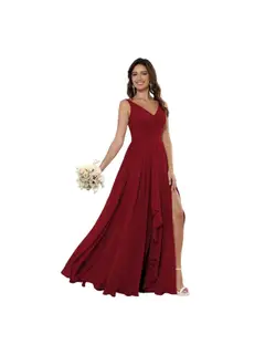 A-Line/Princess Chiffon V Neck Sleeveless Floor-Length Bridesmaid Dresses — view 20