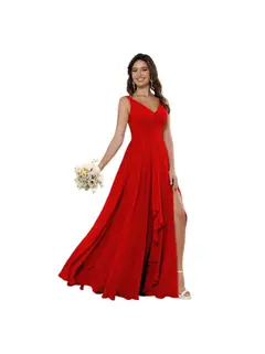 A-Line/Princess Chiffon V Neck Sleeveless Floor-Length Bridesmaid Dresses — view 21
