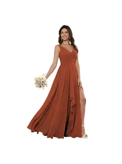 A-Line/Princess Chiffon V Neck Sleeveless Floor-Length Bridesmaid Dresses — view 22