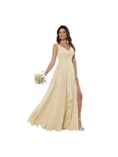 A-Line/Princess Chiffon V Neck Sleeveless Floor-Length Bridesmaid Dresses — view 25