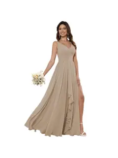 A-Line/Princess Chiffon V Neck Sleeveless Floor-Length Bridesmaid Dresses — view 30