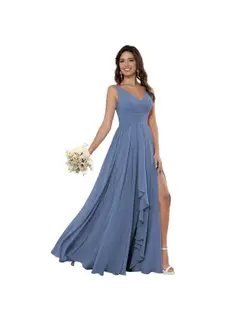 A-Line/Princess Chiffon V Neck Sleeveless Floor-Length Bridesmaid Dresses — view 31