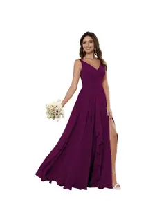 A-Line/Princess Chiffon V Neck Sleeveless Floor-Length Bridesmaid Dresses — view 33