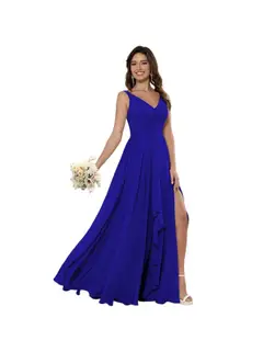 A-Line/Princess Chiffon V Neck Sleeveless Floor-Length Bridesmaid Dresses — view 37