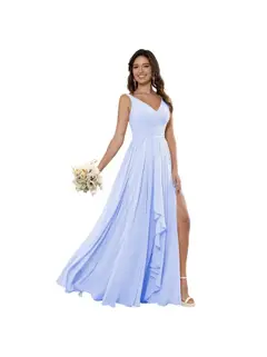 A-Line/Princess Chiffon V Neck Sleeveless Floor-Length Bridesmaid Dresses — view 38