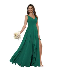A-Line/Princess Chiffon V Neck Sleeveless Floor-Length Bridesmaid Dresses — view 41