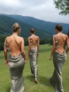 Sheath/Column Spaghetti Straps Cowl Neck Backless Floor-Length Floral Bridesmaid Dresses — view 1