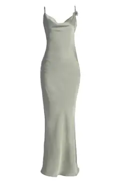 Sheath/Column Spaghetti Straps Cowl Neck Backless Floor-Length Floral Bridesmaid Dresses — view 6