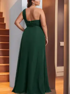 A-Line/Princess One-Shoulder Sleeveless Floor-Length Plus Size Bridesmaid Dress With Ruffles — LV68971573 — view 2