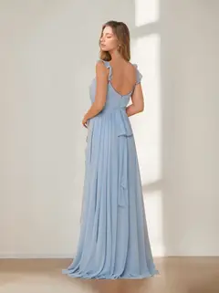 A-Line/Princess Square Neck Sleeveless Floor-Length Chiffon Bridesmaid Dresses with Split Side & Ruffles — view 4