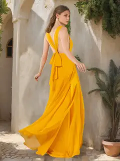 A-Line/Princess Deep V-Neck Sleeveless Floor-Length Chiffon Bridesmaid Dresses with Ruffles — view 2