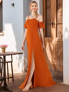 A-Line/Princess Spaghetti Straps Floor-Length Bridesmaid Dresses with Split Side — view 1