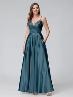 A-Line/Princess V-Neck Sleeveless Ankle-Length Silk Satin Bridemaid Dresses with Pockets & Split Side — view 45