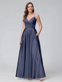 A-Line/Princess V-Neck Sleeveless Ankle-Length Silk Satin Bridemaid Dresses with Pockets & Split Side — view 46