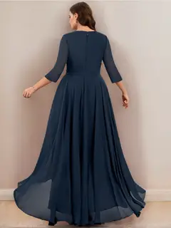 A-Line/Princess V-Neck Asymmetrical Chiffon Plus Size Bridesmaid Dresses with Pleated — view 2