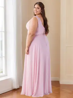 A-Line/Princess V-Neck Sleeveless Floor-Length Bridesmaid Dresses with Ruffles — LV15096373 — view 4