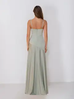 Sheath/Column Spaghetti Straps Cowl Neck Sleeveless Floor-Length Silk Satin Bridesmaid Dresses with Split Side — view 3