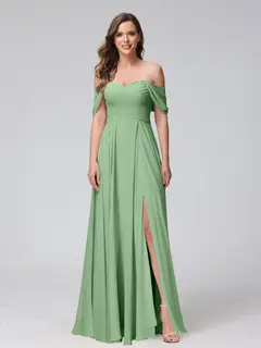 A-Line/Princess Off-the-Shoulder Sleeveless Floor-Length Bridemaid Dresses with Split Side & Ruched — view 17