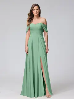 A-Line/Princess Off-the-Shoulder Sleeveless Floor-Length Bridemaid Dresses with Split Side & Ruched — view 18