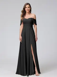 A-Line/Princess Off-the-Shoulder Sleeveless Floor-Length Bridemaid Dresses with Split Side & Ruched — view 19
