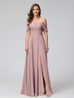 A-Line/Princess Off-the-Shoulder Sleeveless Floor-Length Bridemaid Dresses with Split Side & Ruched — view 31
