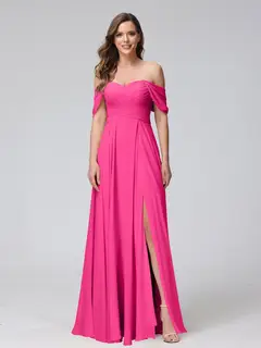 A-Line/Princess Off-the-Shoulder Sleeveless Floor-Length Bridemaid Dresses with Split Side & Ruched — view 34
