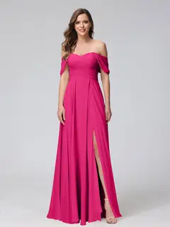 A-Line/Princess Off-the-Shoulder Sleeveless Floor-Length Bridemaid Dresses with Split Side & Ruched — view 35