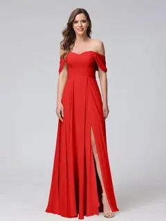 A-Line/Princess Off-the-Shoulder Sleeveless Floor-Length Bridemaid Dresses with Split Side & Ruched — view 37