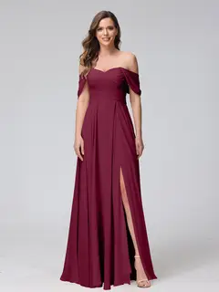 A-Line/Princess Off-the-Shoulder Sleeveless Floor-Length Bridemaid Dresses with Split Side & Ruched — view 39
