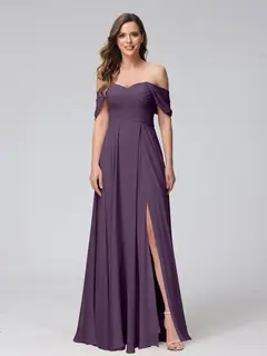 A-Line/Princess Off-the-Shoulder Sleeveless Floor-Length Bridemaid Dresses with Split Side & Ruched — view 47
