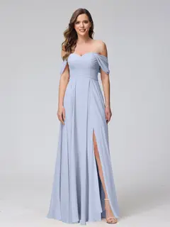 A-Line/Princess Off-the-Shoulder Sleeveless Floor-Length Bridemaid Dresses with Split Side & Ruched — view 49
