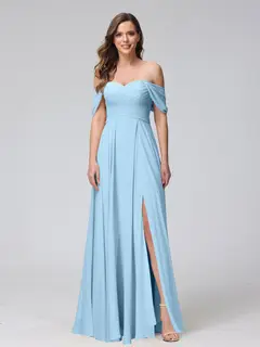 A-Line/Princess Off-the-Shoulder Sleeveless Floor-Length Bridemaid Dresses with Split Side & Ruched — view 51