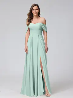 A-Line/Princess Off-the-Shoulder Sleeveless Floor-Length Bridemaid Dresses with Split Side & Ruched — view 61