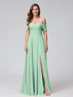 A-Line/Princess Off-the-Shoulder Sleeveless Floor-Length Bridemaid Dresses with Split Side & Ruched — view 62