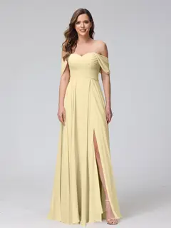 A-Line/Princess Off-the-Shoulder Sleeveless Floor-Length Bridemaid Dresses with Split Side & Ruched — view 69