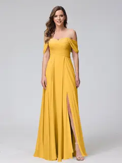 A-Line/Princess Off-the-Shoulder Sleeveless Floor-Length Bridemaid Dresses with Split Side & Ruched — view 71