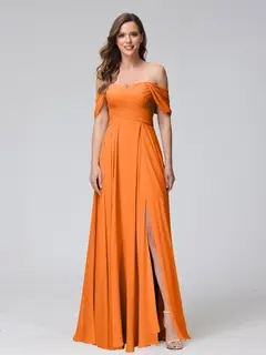A-Line/Princess Off-the-Shoulder Sleeveless Floor-Length Bridemaid Dresses with Split Side & Ruched — view 73