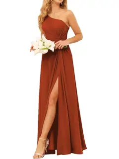 A-Line/Princess One-Shoulder Sleeveless Floor-Length Bridesmaid Dress with Pockets — view 4