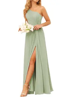 A-Line/Princess One-Shoulder Sleeveless Floor-Length Bridesmaid Dress with Pockets — view 6