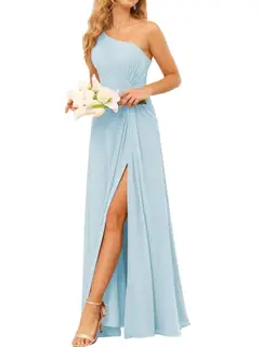 A-Line/Princess One-Shoulder Sleeveless Floor-Length Bridesmaid Dress with Pockets — view 8