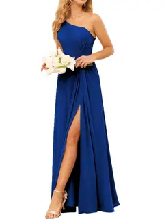 A-Line/Princess One-Shoulder Sleeveless Floor-Length Bridesmaid Dress with Pockets — view 10