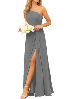 A-Line/Princess One-Shoulder Sleeveless Floor-Length Bridesmaid Dress with Pockets — view 16