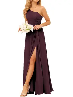 A-Line/Princess One-Shoulder Sleeveless Floor-Length Bridesmaid Dress with Pockets — view 17