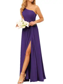 A-Line/Princess One-Shoulder Sleeveless Floor-Length Bridesmaid Dress with Pockets — view 19