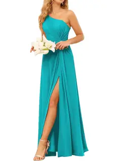 A-Line/Princess One-Shoulder Sleeveless Floor-Length Bridesmaid Dress with Pockets — view 20